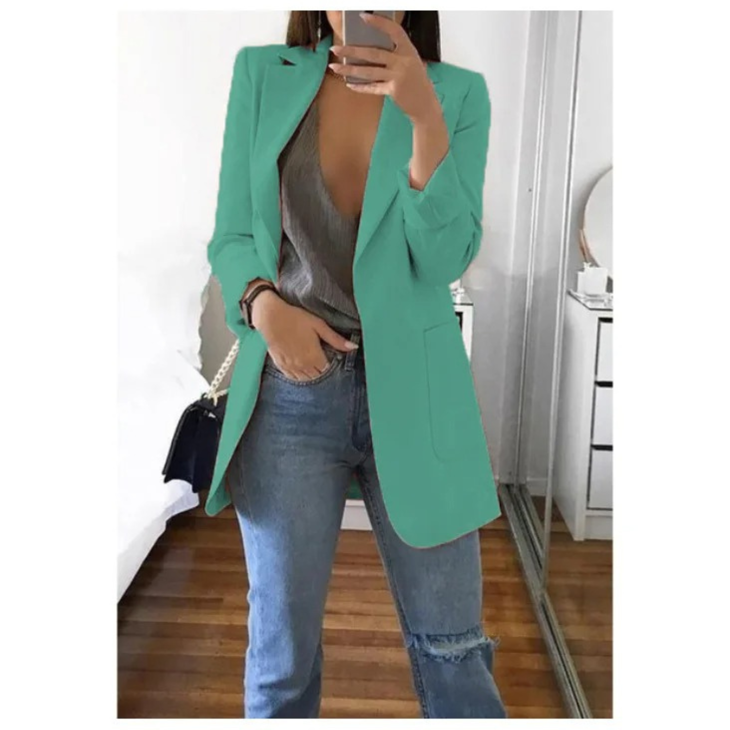 Women's Printed Double-Breasted Blazer - Ideal for Office Wear