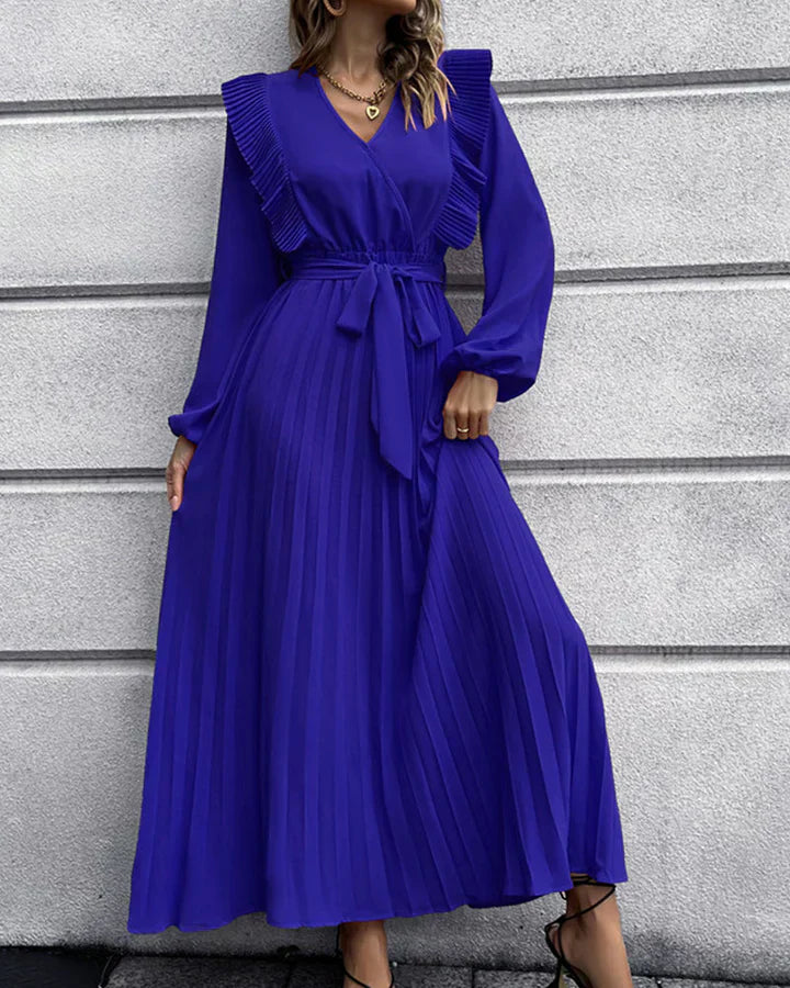 Elegant Pleated V-Neck Maxi Dress - Ideal for Every Occasion