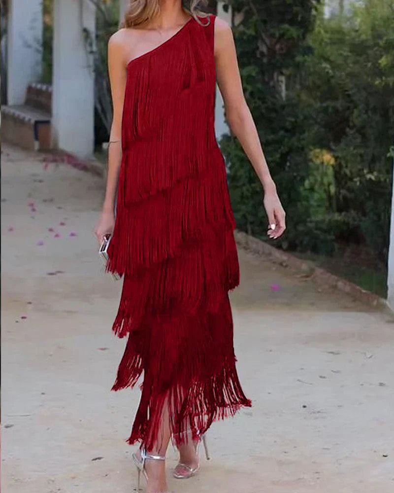 Stylish Off-Shoulder Fringe Dress