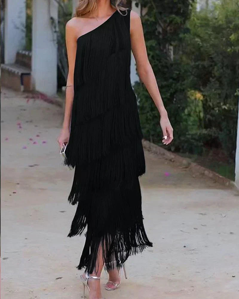Stylish Off-Shoulder Fringe Dress