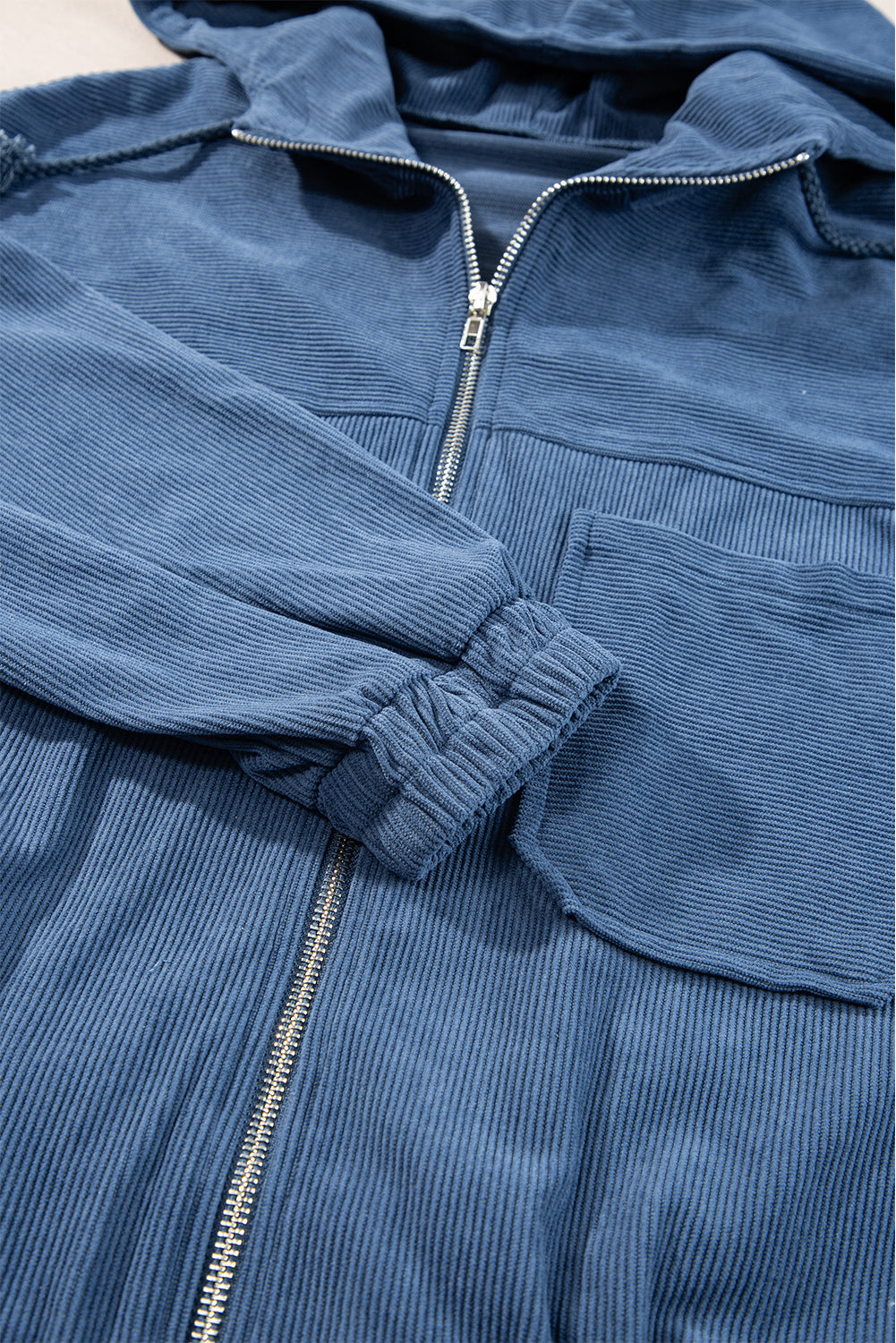 Teal Hooded Zip Jacket with Adjustable Drawstring