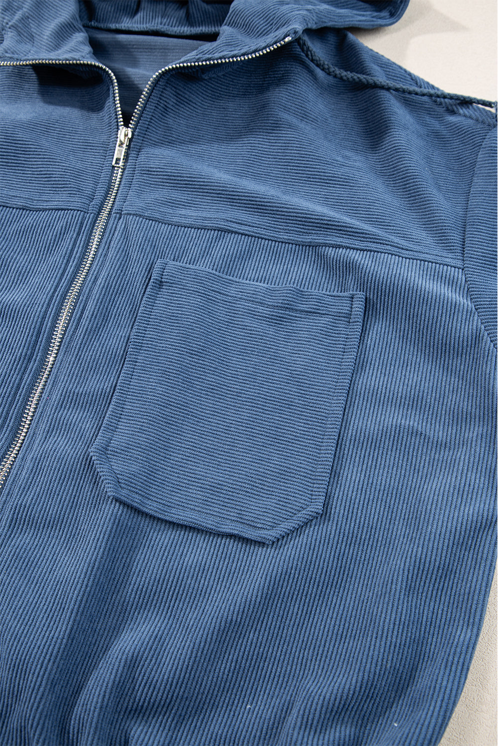 Teal Hooded Zip Jacket with Adjustable Drawstring