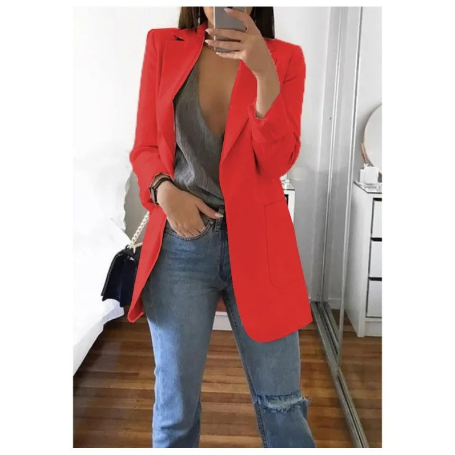 Women's Printed Double-Breasted Blazer - Ideal for Office Wear