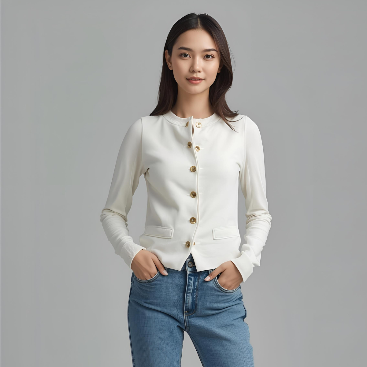 BIANCAEL | Stylish White Casual Vest Featuring Elegant Gold Button Details