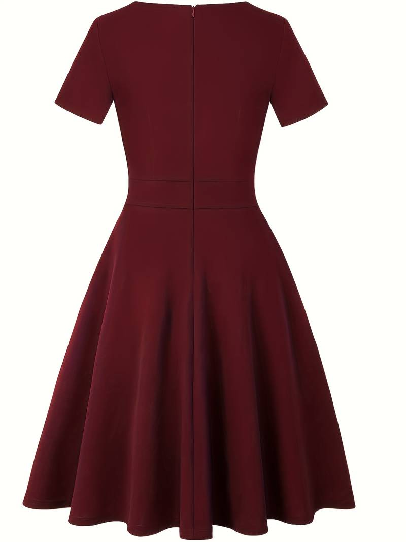 Chic Blue Dress with Lace Accents and Fitted Waist