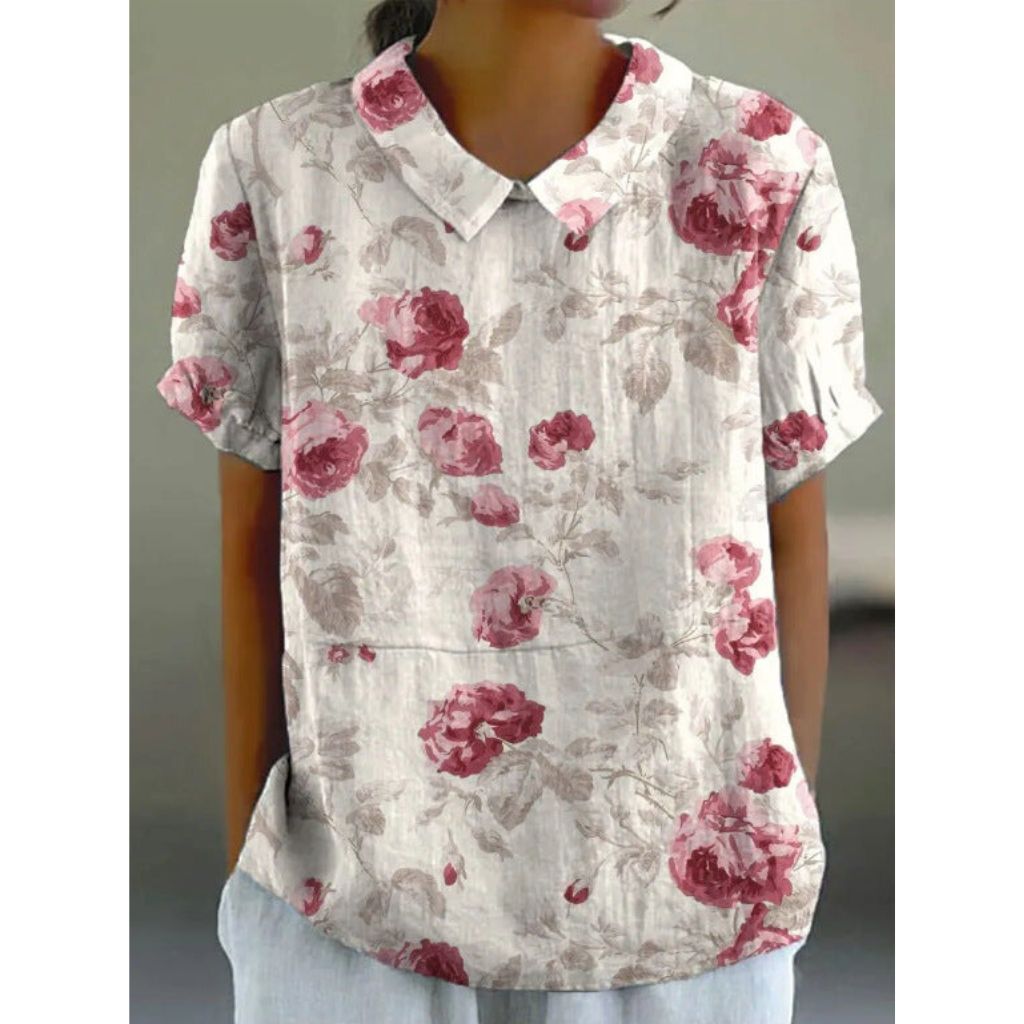 Charming Floral Cotton Blouse with a Pastoral Touch