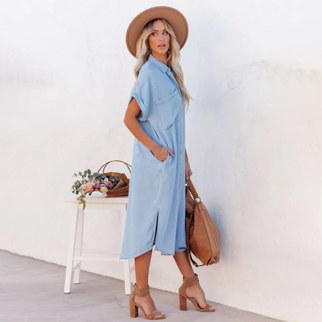 Ayla Denim Dress with Short Sleeves