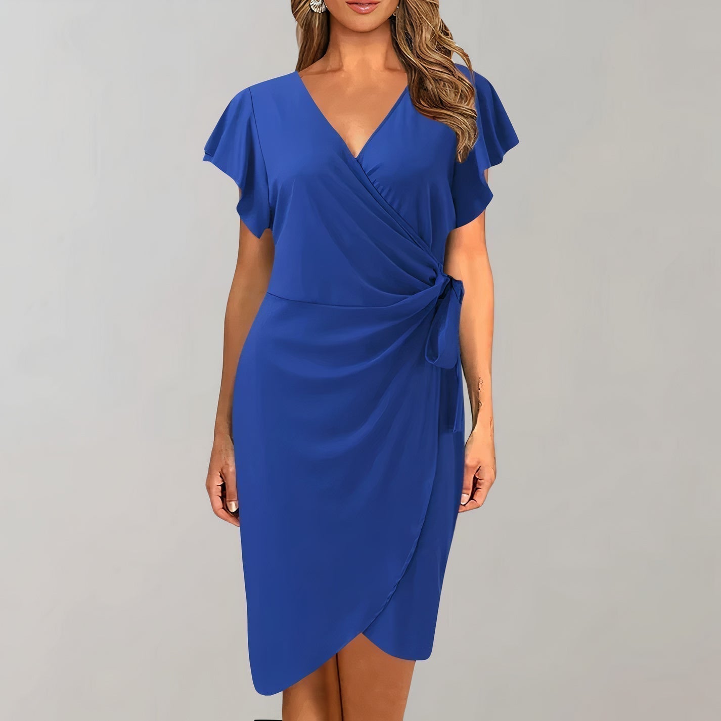 Stylish V-Neck Wrap Dress for Women - Ideal for Summer Wear