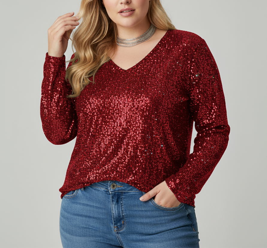 Chic V-Neck Shimmer Blouse for Women | Plus Size Options Available