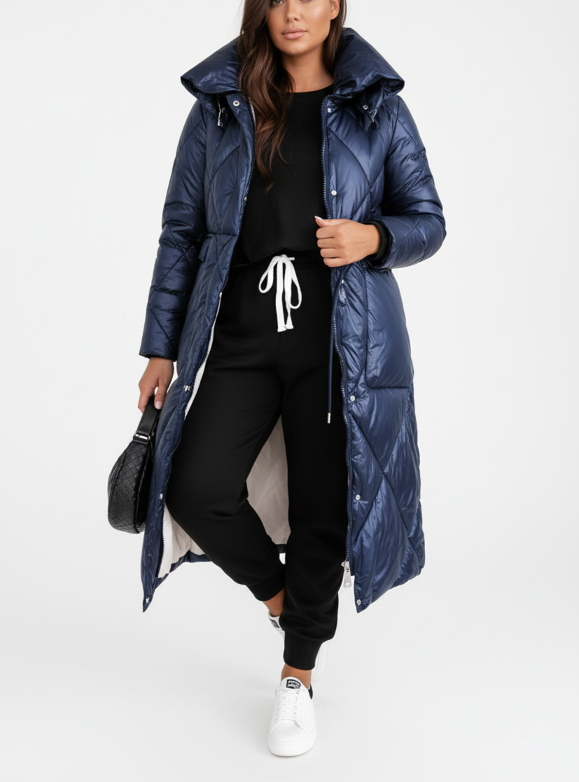 Grace - Chic Long Puffer Jacket for Plus Size Women with Stand-Up Collar