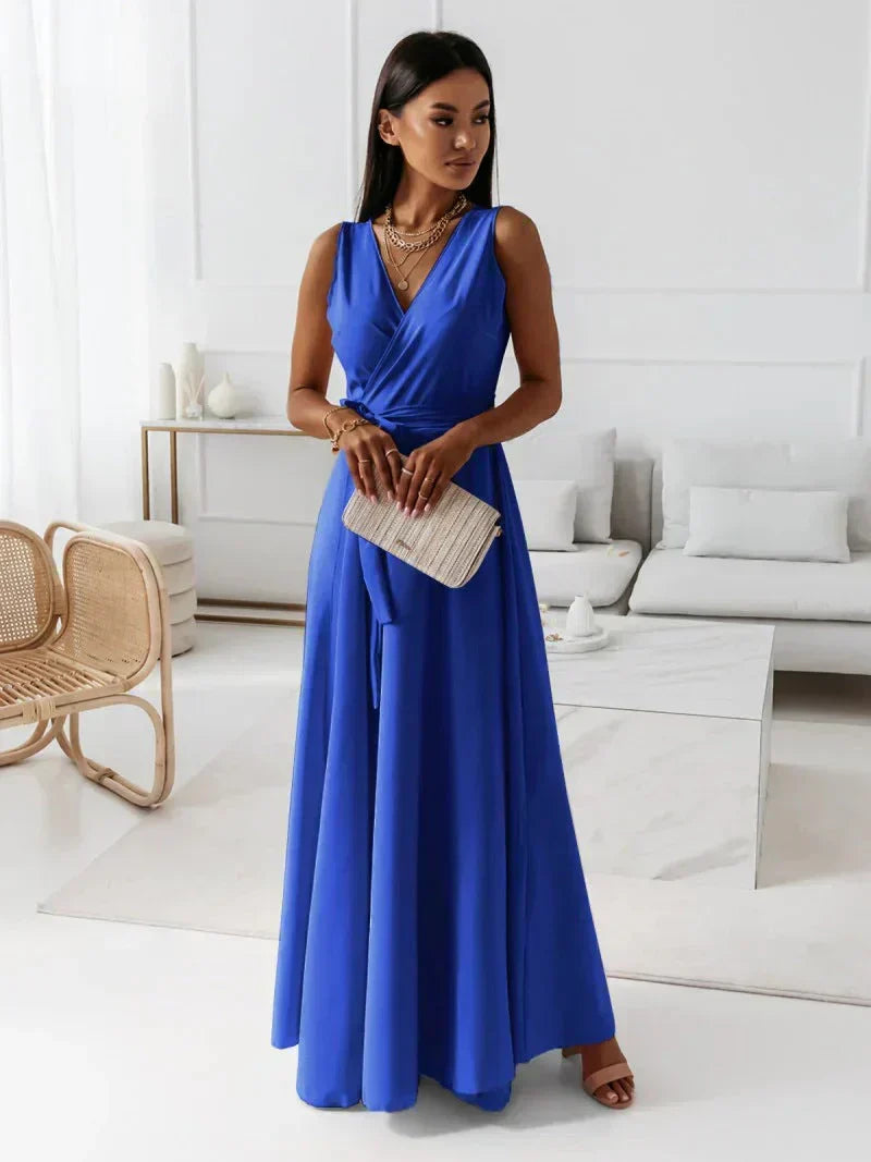 Solid V-Neck Maxi Dress for Women