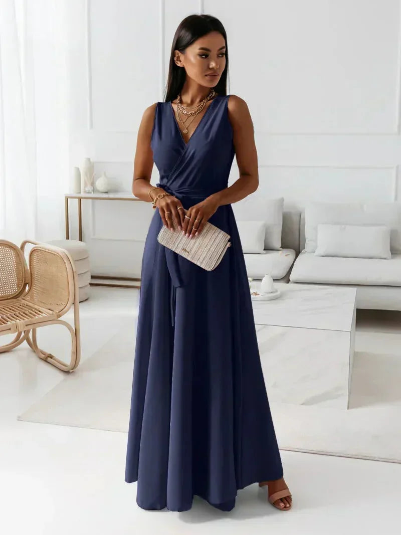 Solid V-Neck Maxi Dress for Women