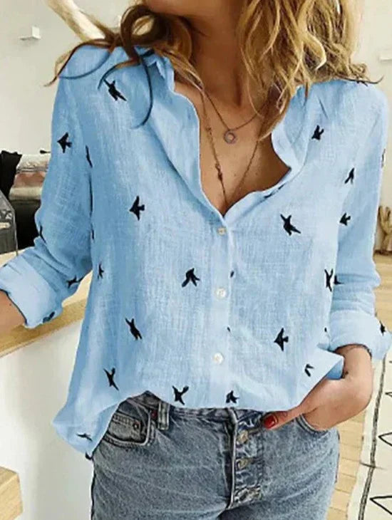 Stylish Long-Sleeve Cotton Blouse for Women