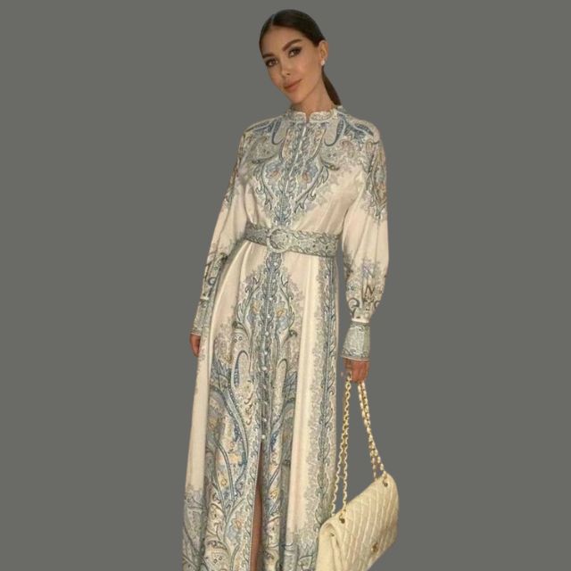 Floral A-Line Dress Featuring a Belted Waist