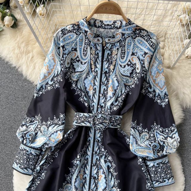 Floral A-Line Dress Featuring a Belted Waist