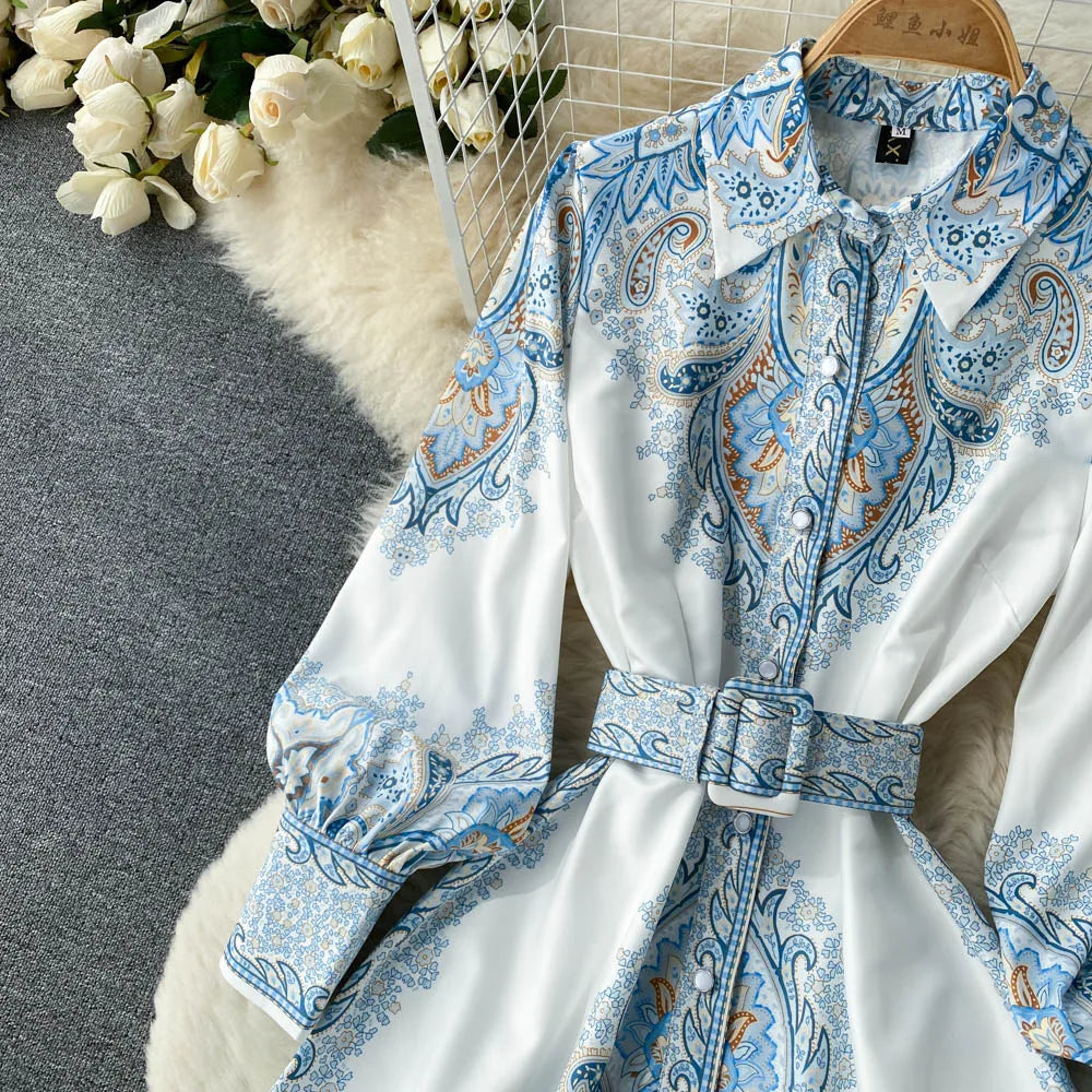 Floral A-Line Dress Featuring a Belted Waist