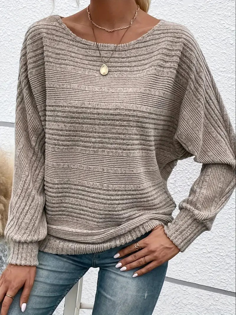 Relaxed Fit Batwing Sleeve Top with Round Neckline