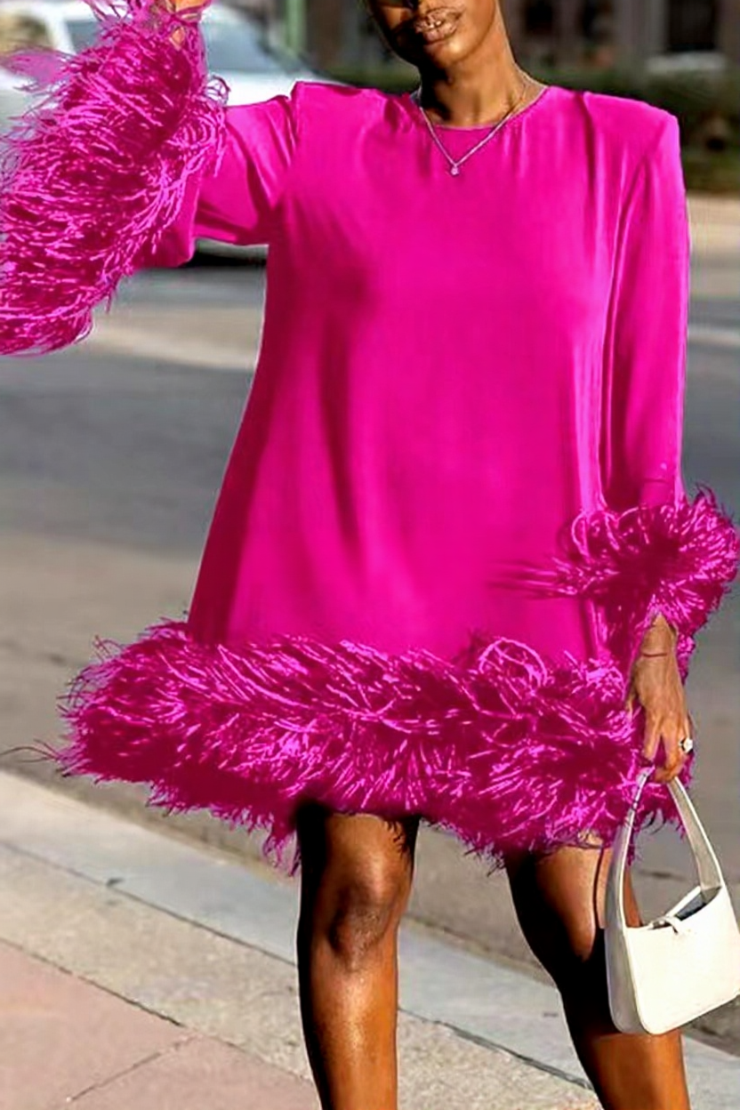 Feathered Asymmetrical Mini Dress