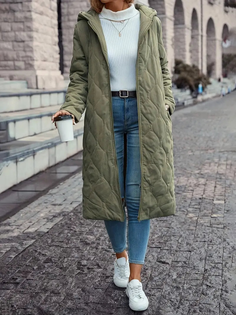 Long-Sleeve Hooded Quilted Cotton Coat